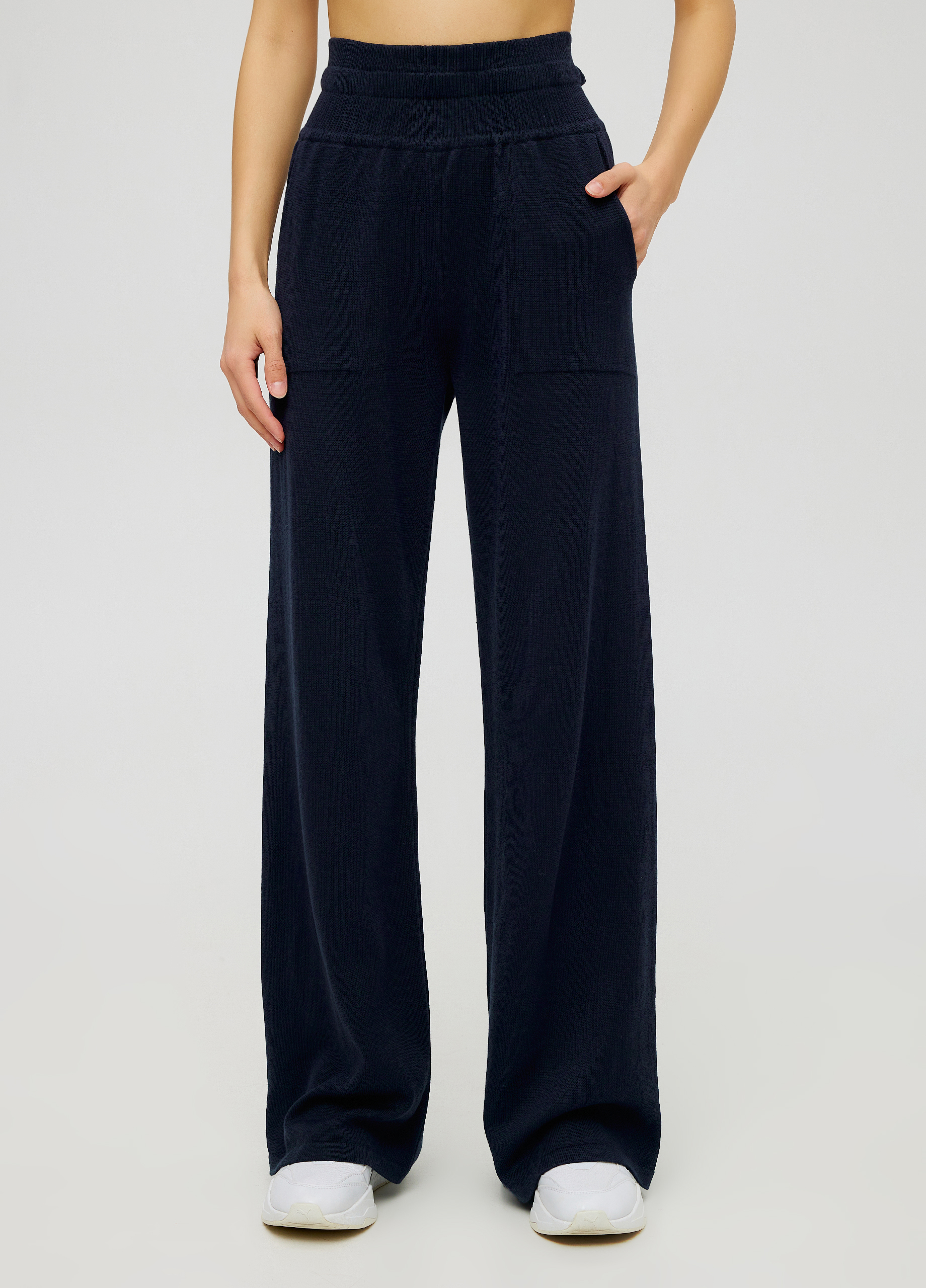 Navy blue knitted pants with pockets 5005 | В'язаний трикотажний