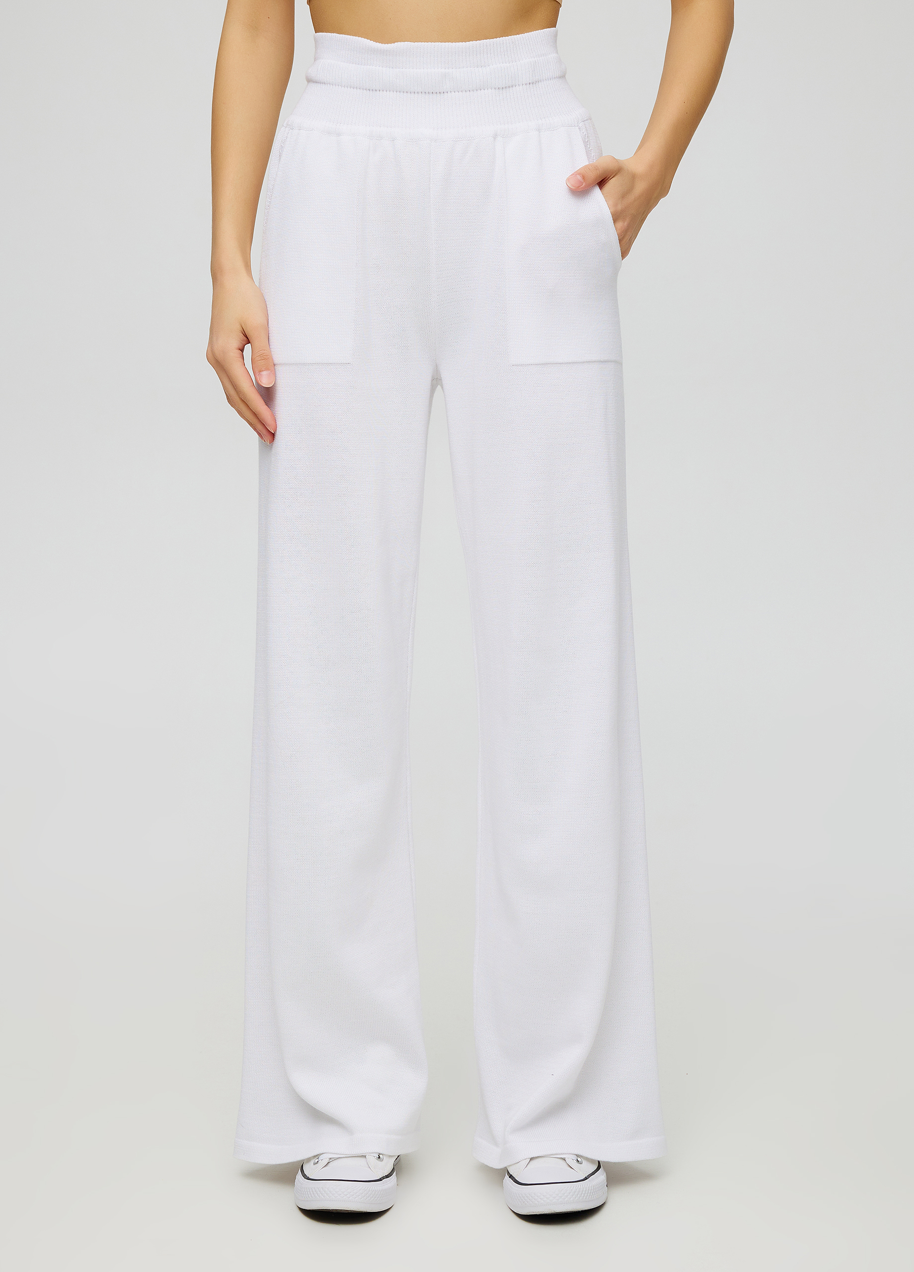 White knitted pants with pockets 5005 | В'язаний трикотажний