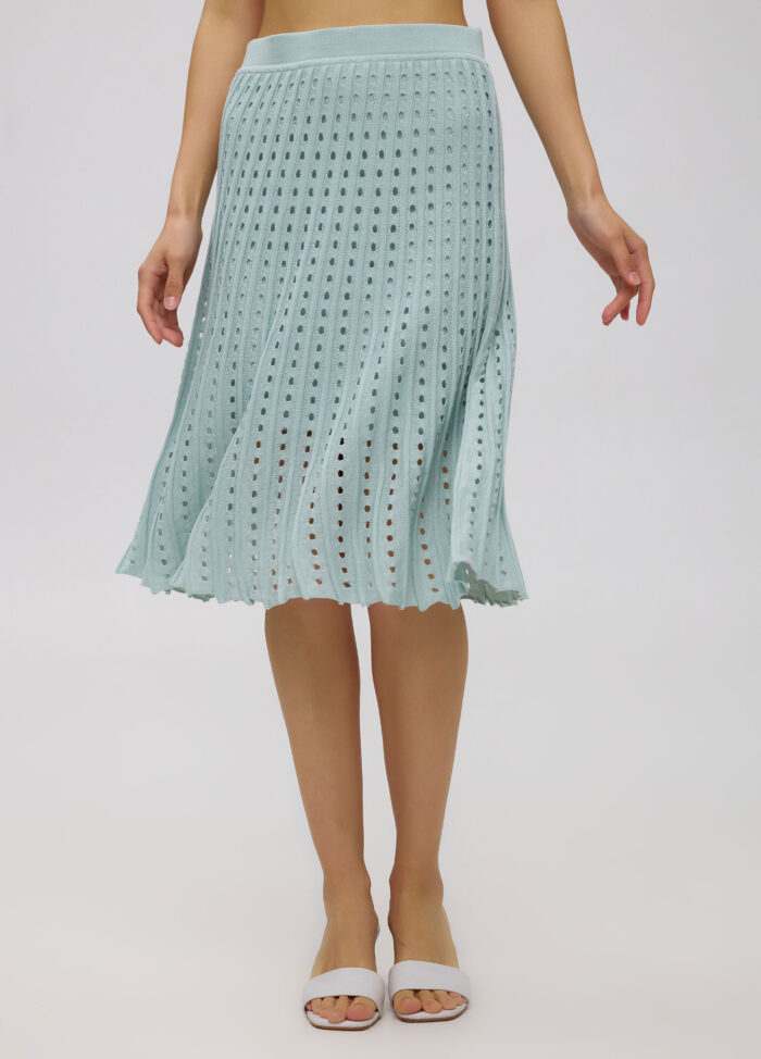 Мятная летняя юбка из 100% хлопка с перфорацией 4070-1