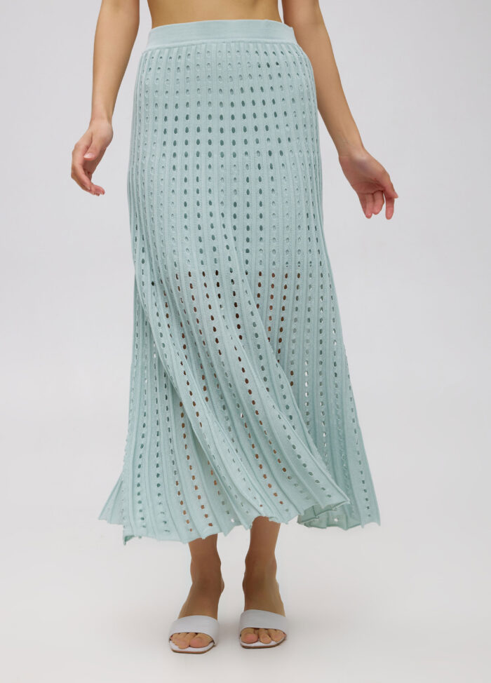 Мятная летняя юбка из 100% хлопка с перфорацией 4070-2