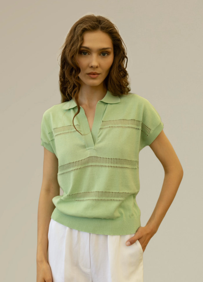 Джемпер-поло із 100% бавовни салатовий 4063