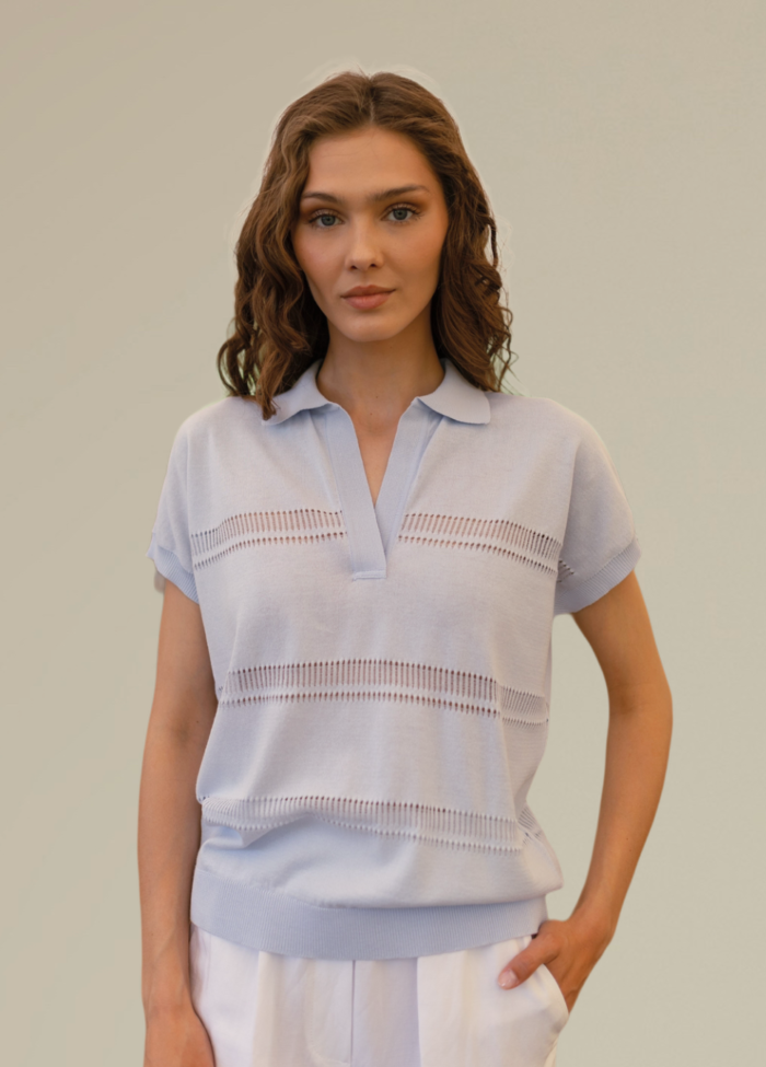 Джемпер-поло из 100% хлопка голубой 4063