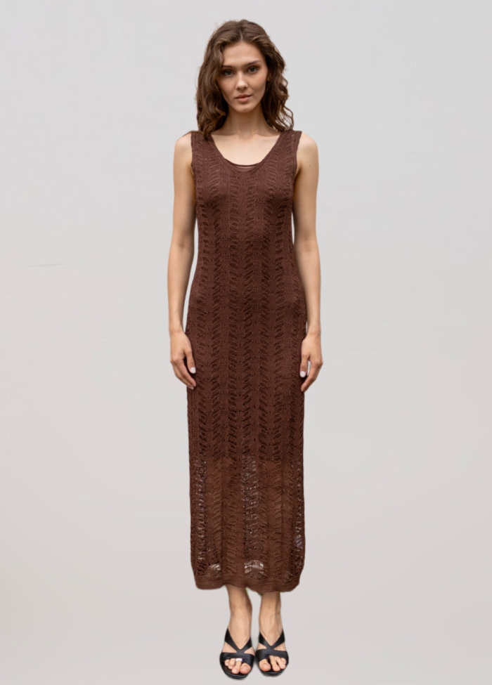 Коричнева літня ажурна сукня з віскози 5063