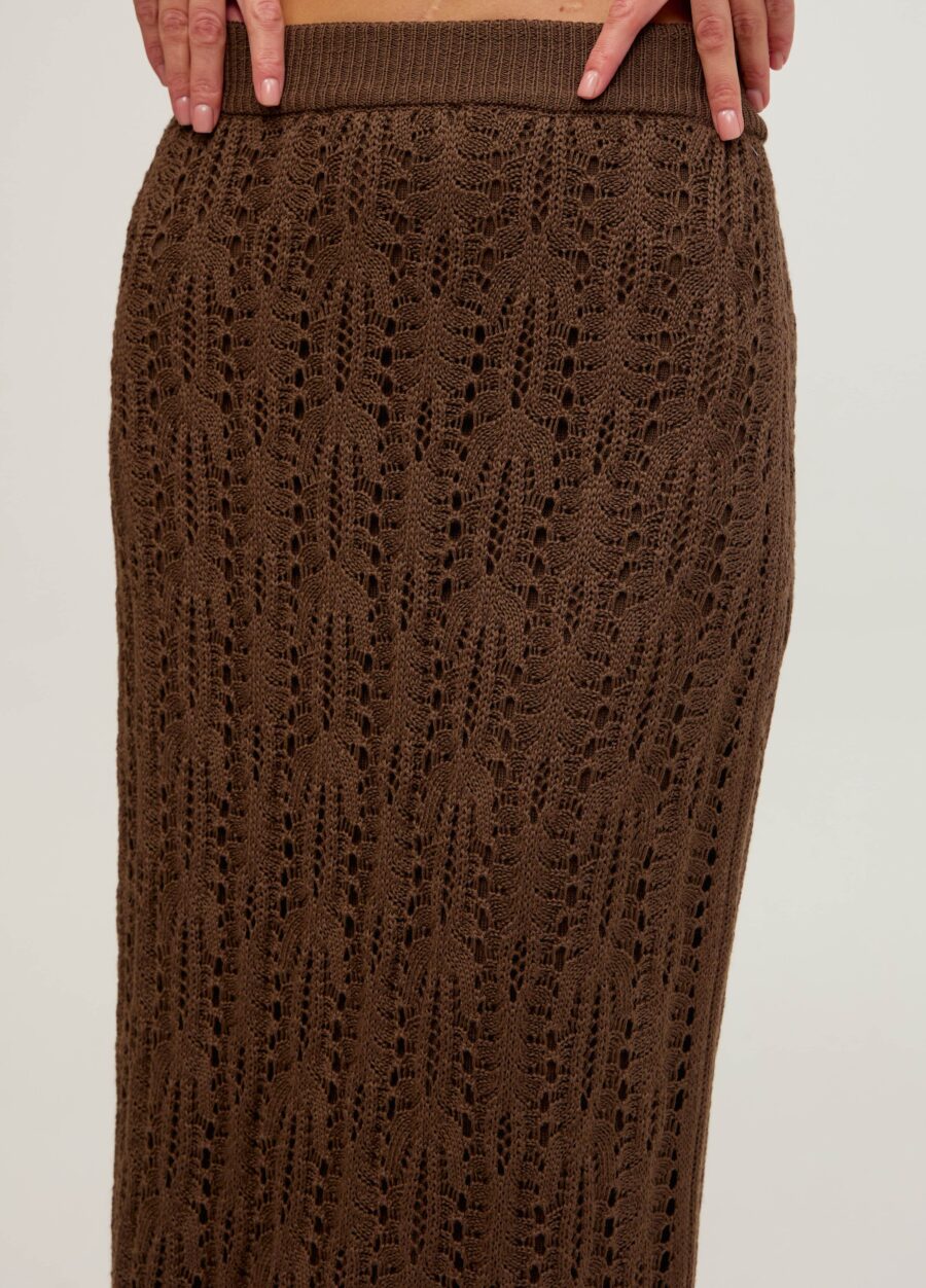 Коричнева спідниця міді з ажурним візерунком 5101-Колекції_Осінь-Зима_2