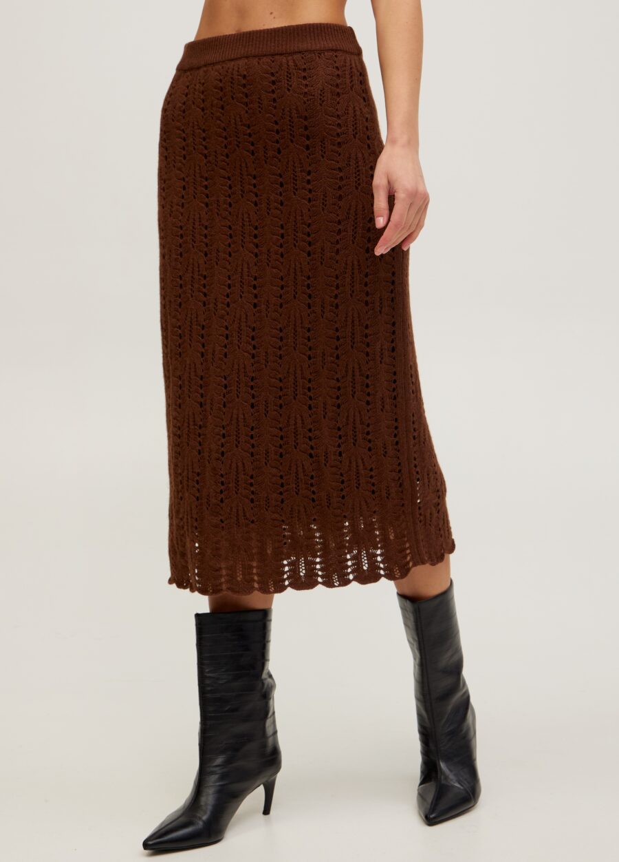 Шоколадна спідниця міді з ажурним візерунком 5103-Спідниці_Колекції_3