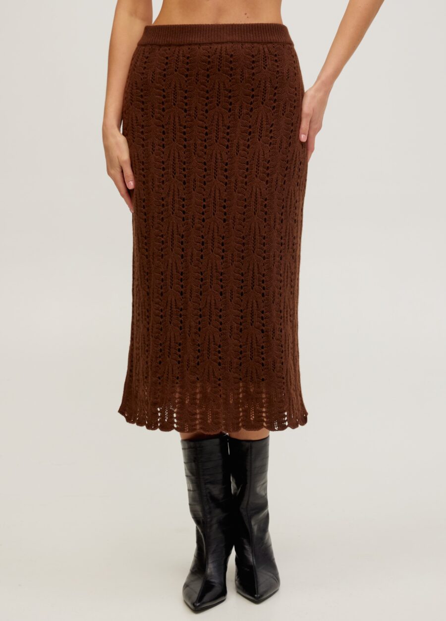 Шоколадна спідниця міді з ажурним візерунком 5103-Спідниці_Колекції_1