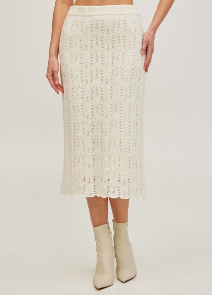 Молочна спідниця міді з ажурним візерунком 5103