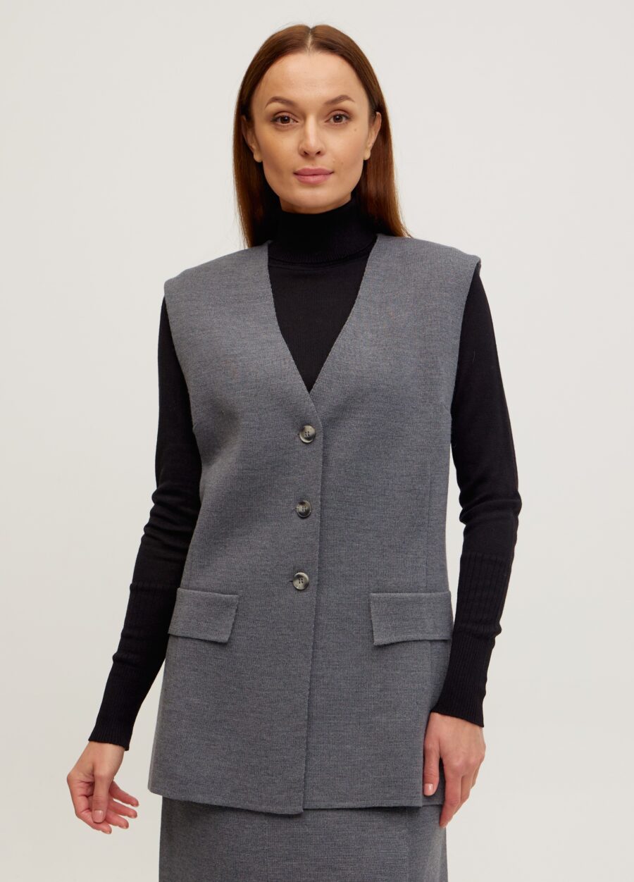 ЖИЛЕТ СІРИЙ вовняний на ґудзиками 5105-Осінь-Зима_Одяг_1