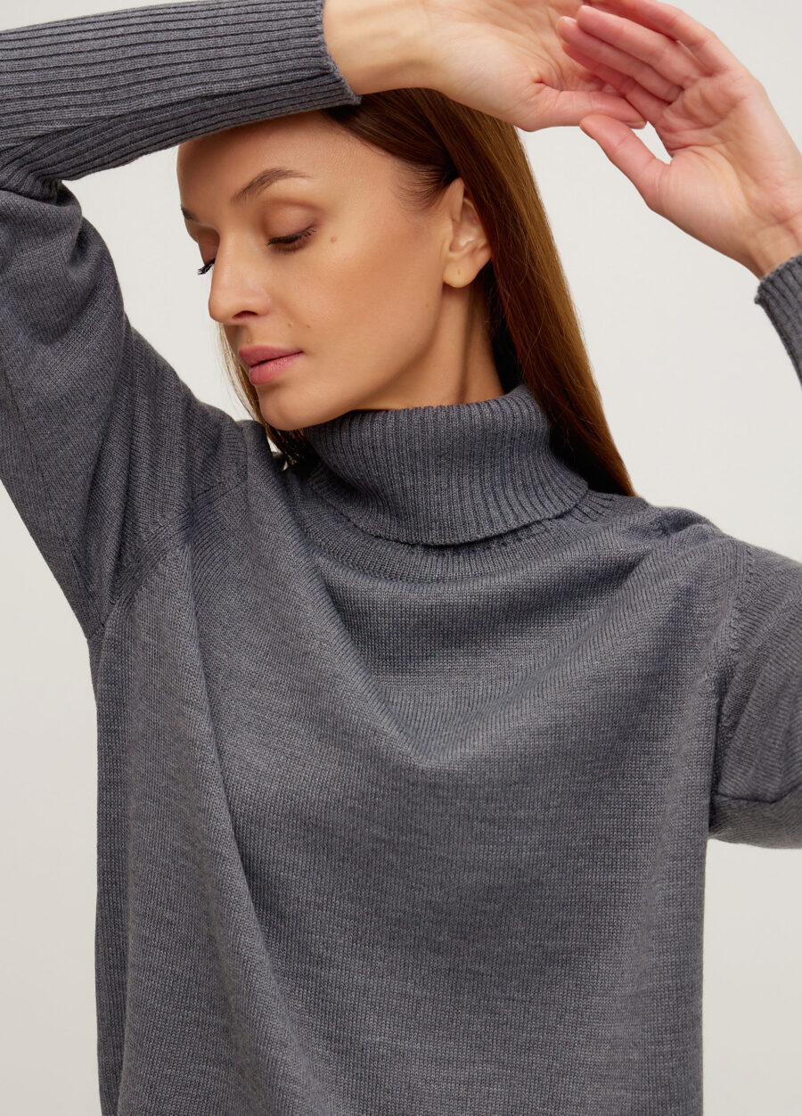 ДЖЕМПЕР ТЕМНО-СІРИЙ напіввовняний з високим воротом 1077-Осінь-Зима_Колекції_2
