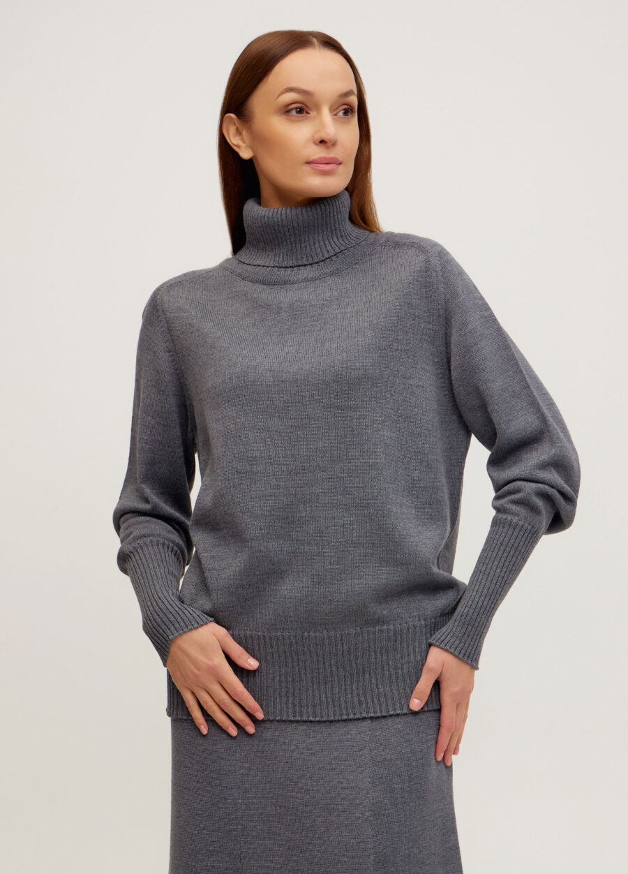 ДЖЕМПЕР ТЕМНО-СІРИЙ напіввовняний з високим воротом 1077-Осінь-Зима_Колекції_1