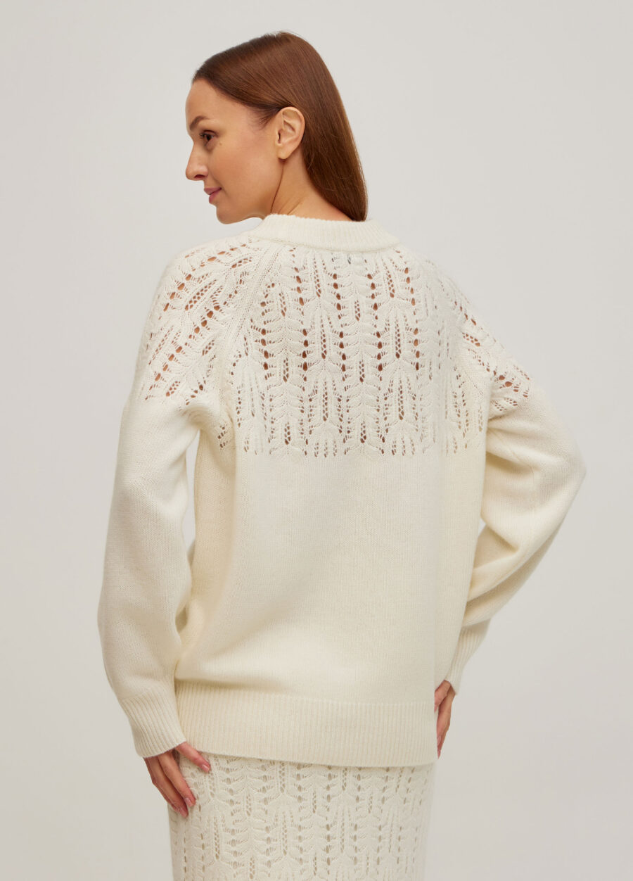 ДЖЕМПЕР МОЛОЧНИЙ в’язаний ажурний з вовни ягняти 5092-Осінь-Зима_Одяг_5