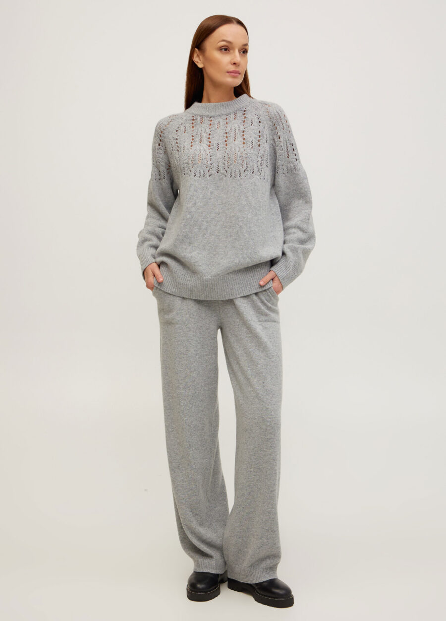 Світло-сірий в’язаний ажурний джемпер з вовни ягняти 5092-Осінь-Зима_Одяг_4