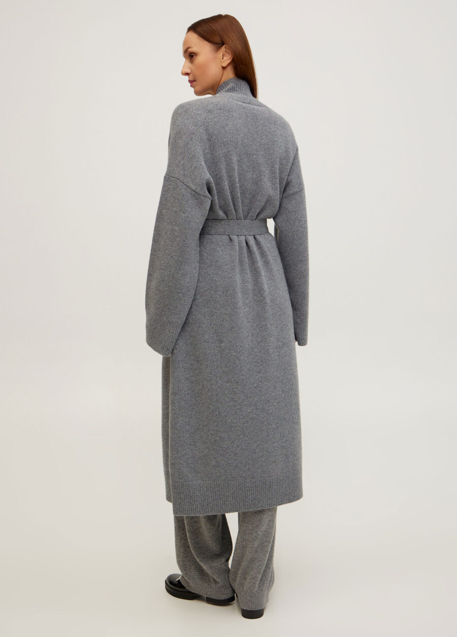 Женское серое вязаное пальто из полушерсти ягненка 5094-Коллекции_Осень-Зима_3