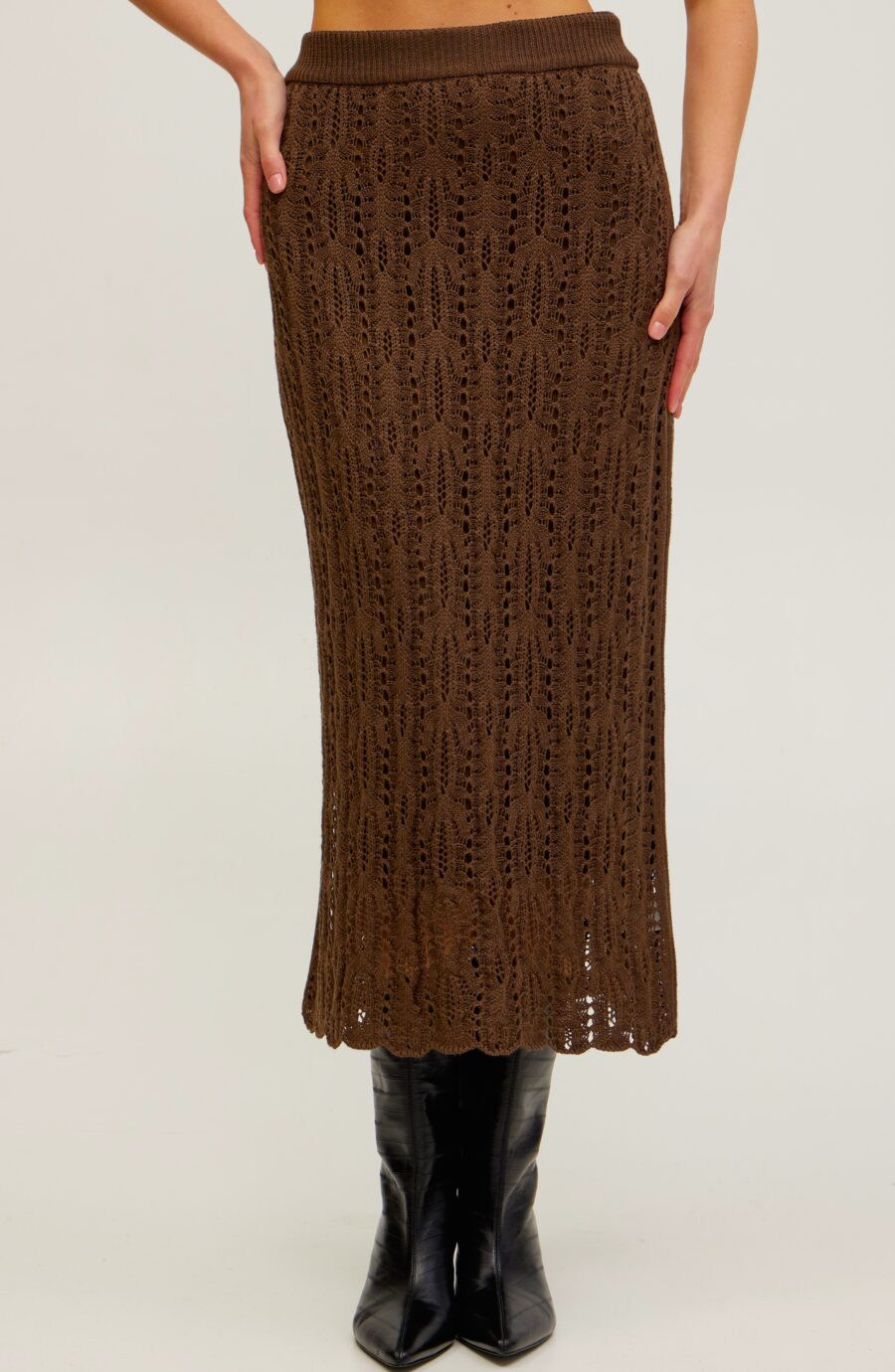 Коричнева спідниця міді з ажурним візерунком 5101-Колекції_Осінь-Зима_1