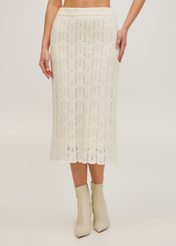 Молочна спідниця міді з ажурним візерунком 5103
