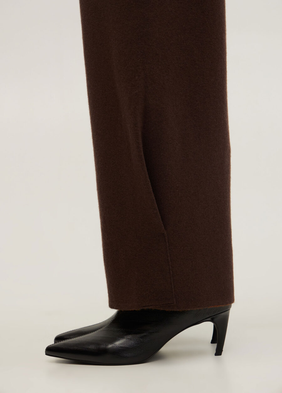 БРЮКИ ШОКОЛАДНІ в’язані штани з вовни ягняти із защипами знизу 5119-Одяг_Брюки_2