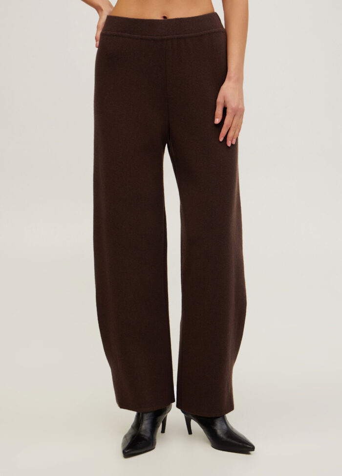 БРЮКИ ШОКОЛАДНІ в’язані штани з вовни ягняти із защипами знизу 5119