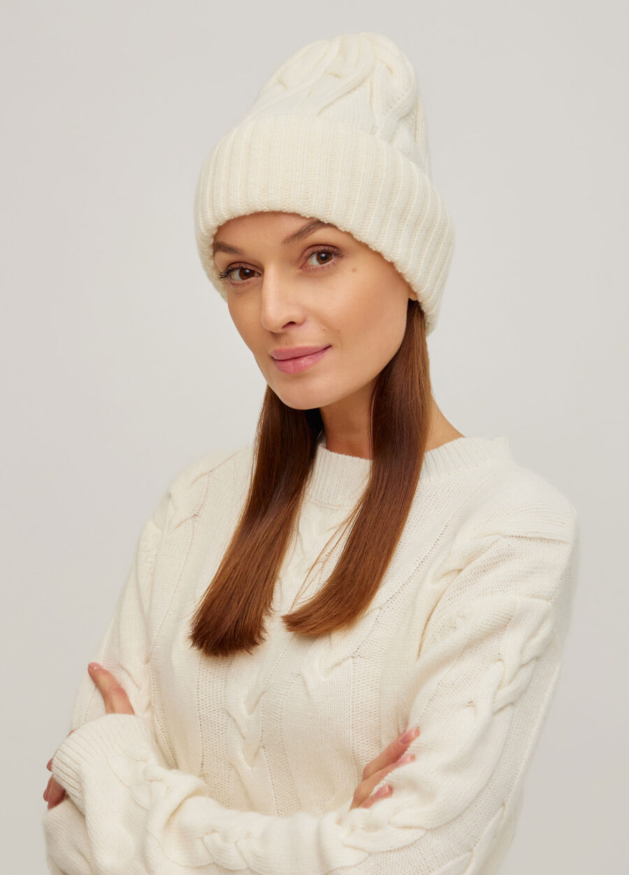 ШАПКА МОЛОЧНА тепла в’язана з вовни ягняти 4141-Осінь-Зима_Аксесуари_2