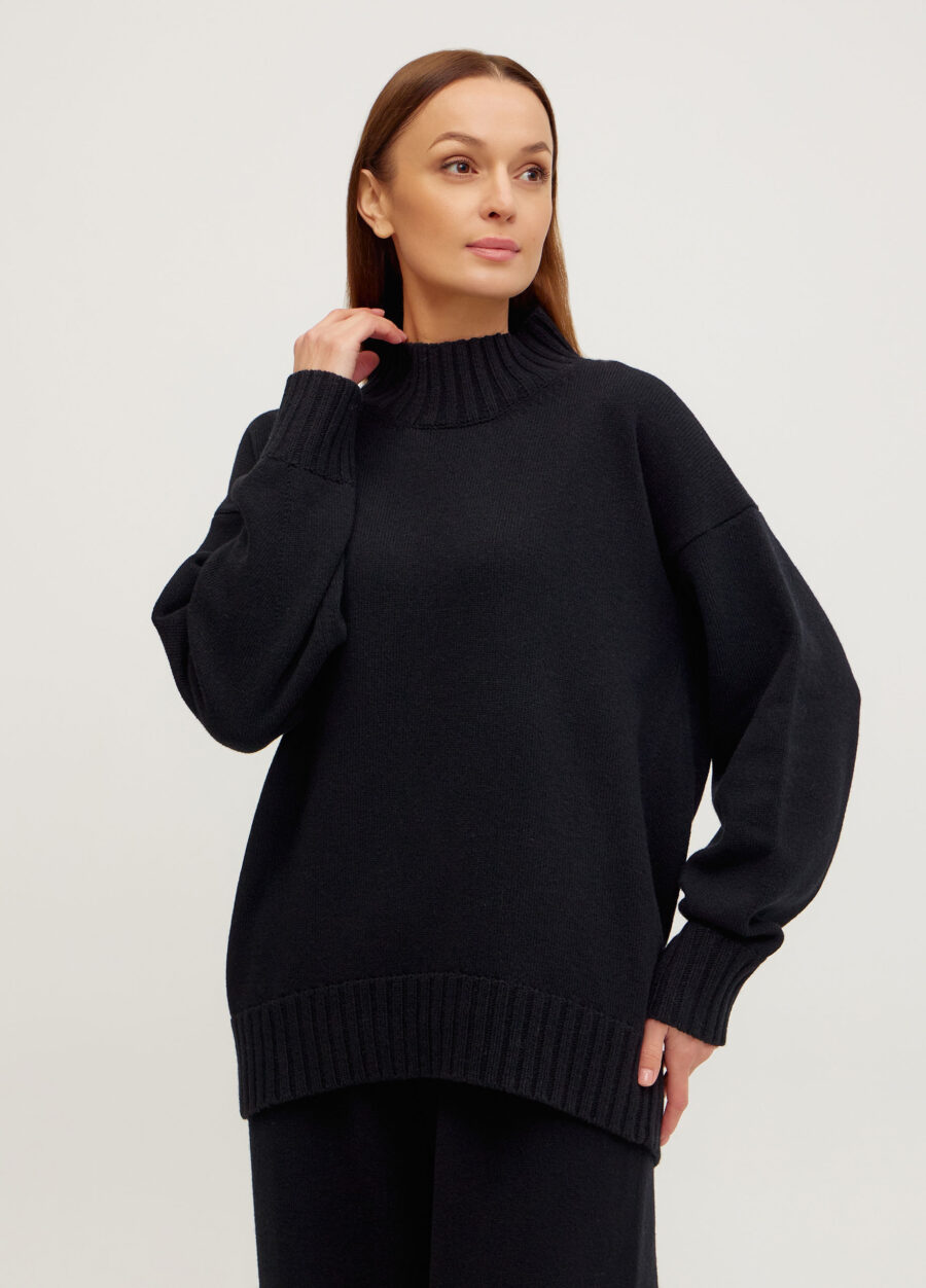 Чорний джемпер із 100% вовни ягняти 5124-Осінь-Зима_Одяг_1