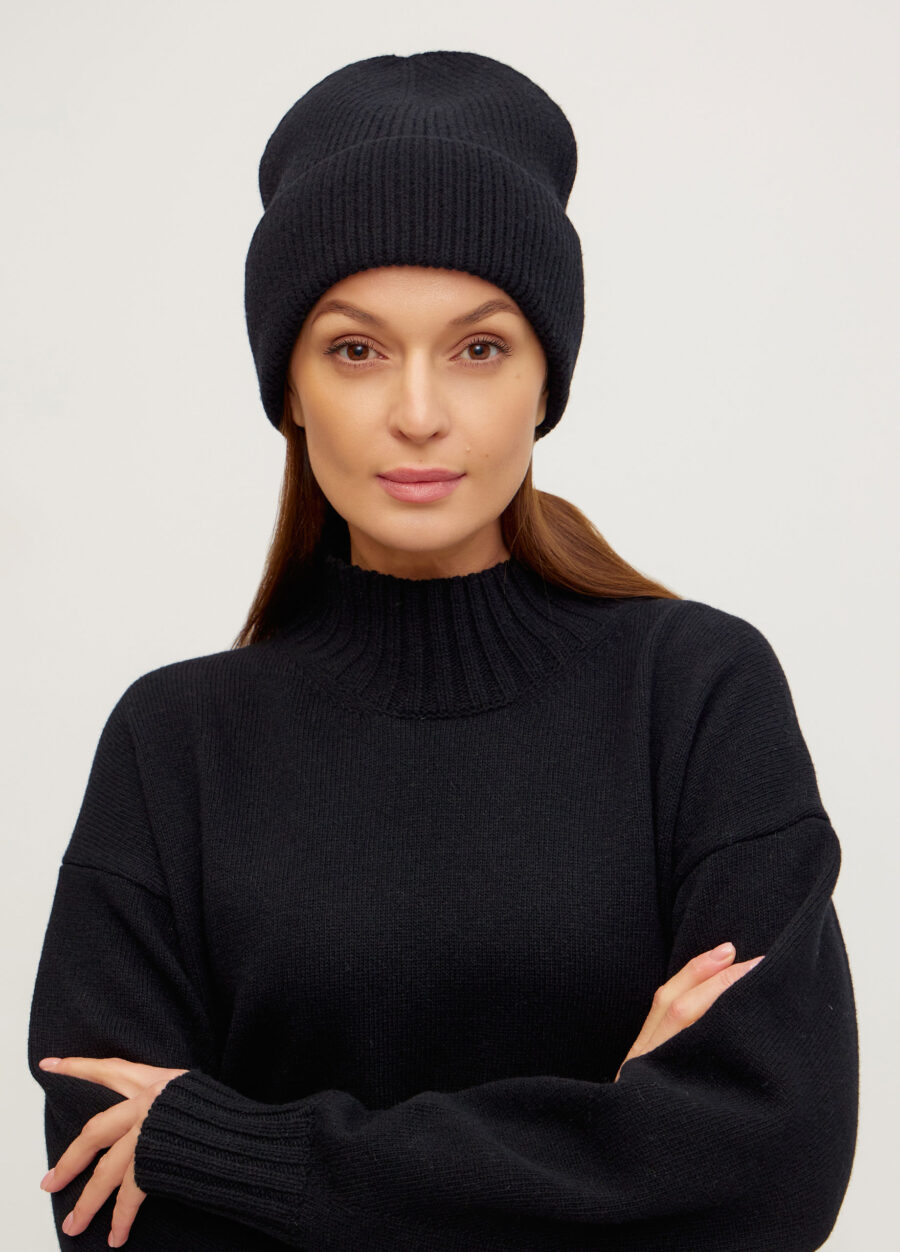 ШАПКА ЧОРНА зимова з вовни ягняти з відворотом 5117-Осінь-Зима_Аксесуари_1