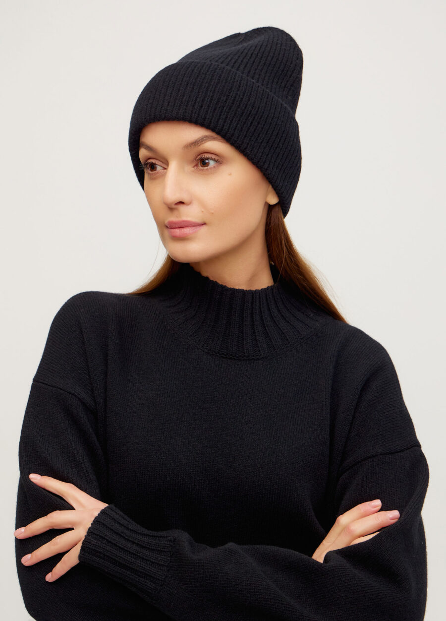 ШАПКА ЧОРНА зимова з вовни ягняти з відворотом 5117-Осінь-Зима_Аксесуари_2