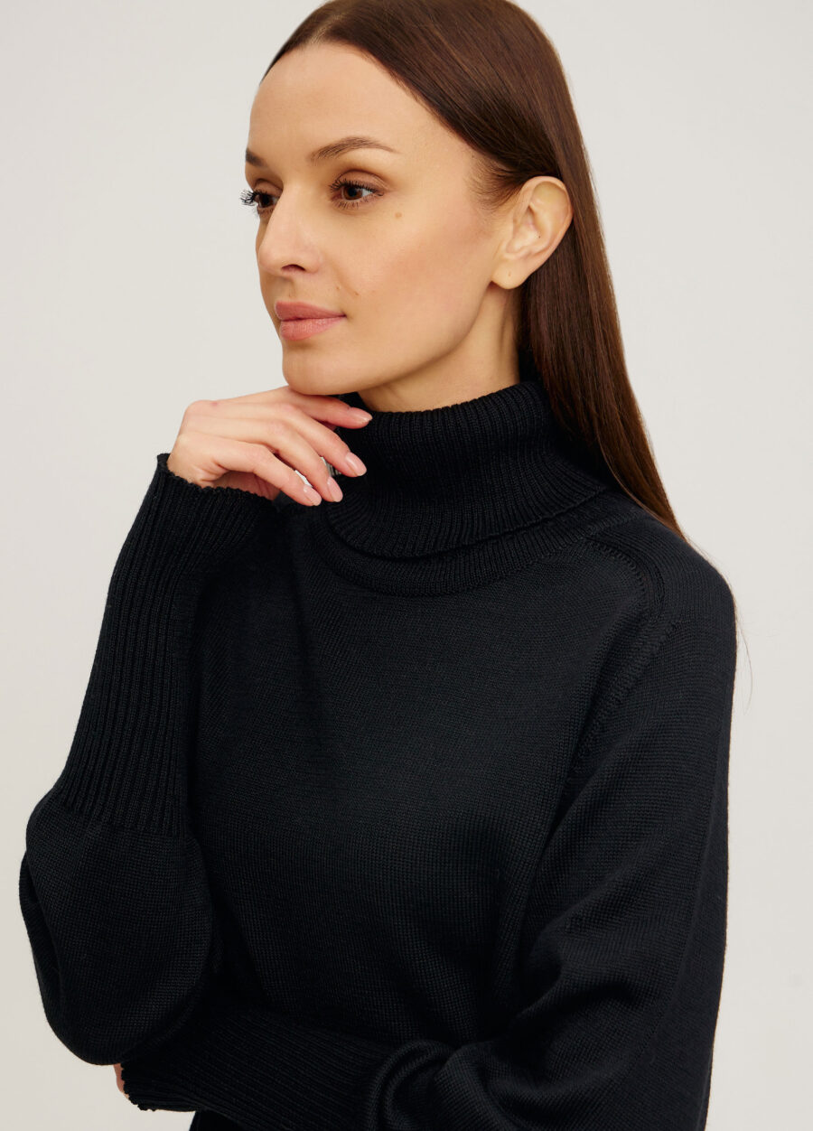 ДЖЕМПЕР ЧОРНИЙ напіввовняний з високим воротом 1077-Осінь-Зима_Колекції_2