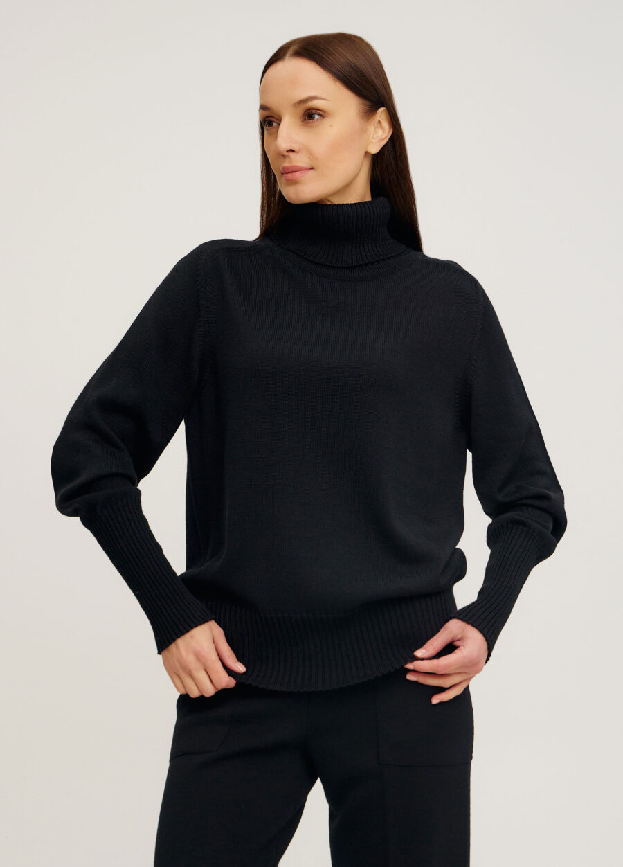 ДЖЕМПЕР ЧОРНИЙ напіввовняний з високим воротом 1077-Осінь-Зима_Колекції_1