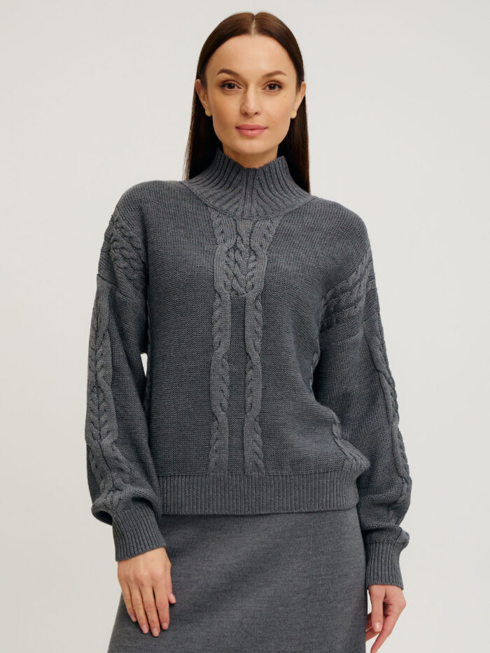 CІРИЙ  ДЖЕМПЕР КОСАМИ З НАПІВВОВНИ МЕРИНОСА 1113