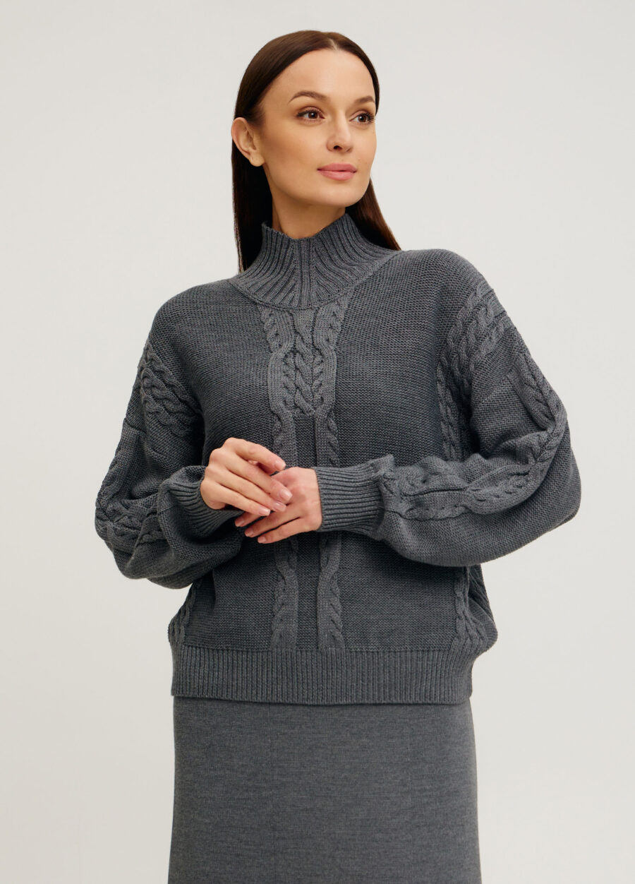CІРИЙ  ДЖЕМПЕР КОСАМИ З НАПІВВОВНИ МЕРИНОСА 1113-Осінь-Зима_Одяг_3