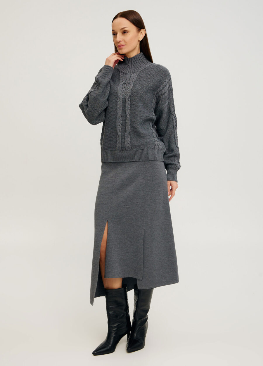 CІРИЙ  ДЖЕМПЕР КОСАМИ З НАПІВВОВНИ МЕРИНОСА 1113-Осінь-Зима_Одяг_5