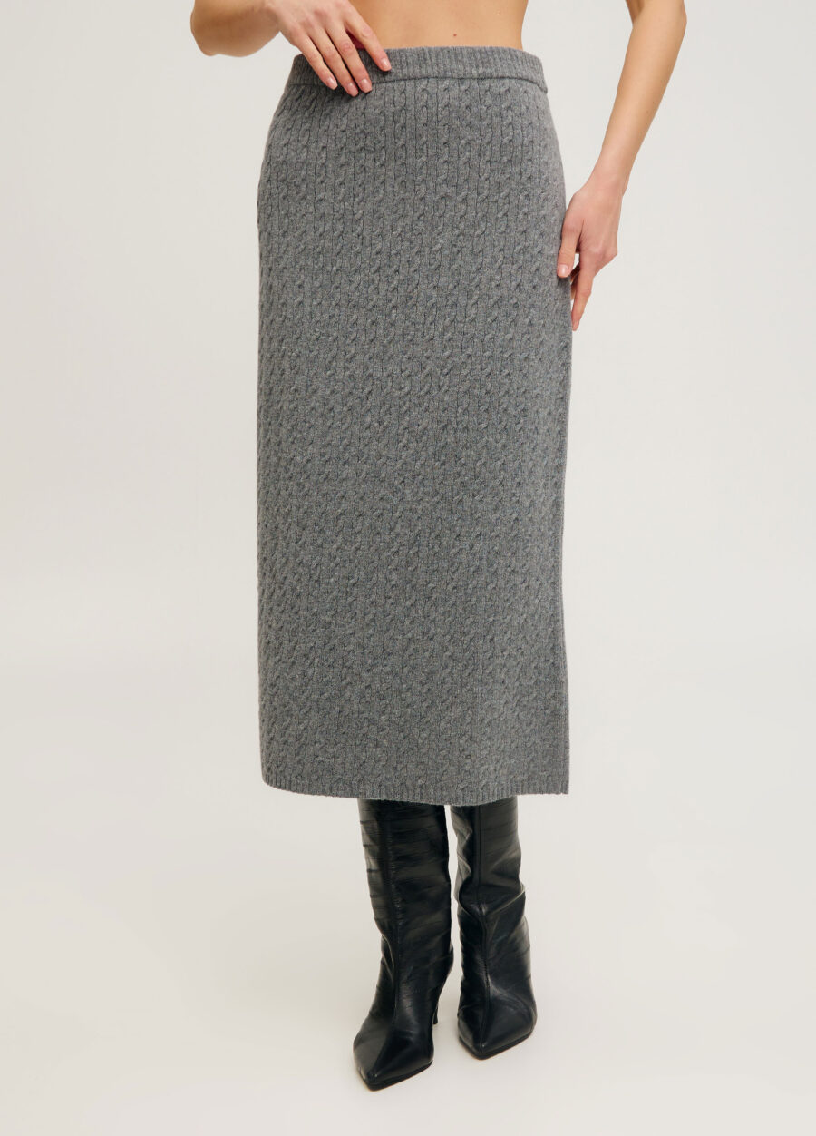 СПІДНИЦЯ ТЕМНО-СІРА міді косами з вовни 4078-Колекції_Осінь-Зима_1