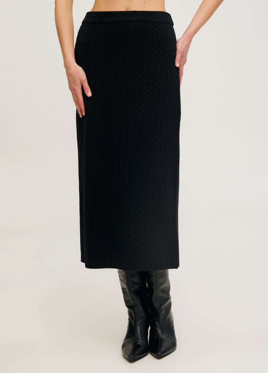 СПІДНИЦЯ ЧОРНА міді косами з вовни 4078-Осінь-Зима_Одяг_1