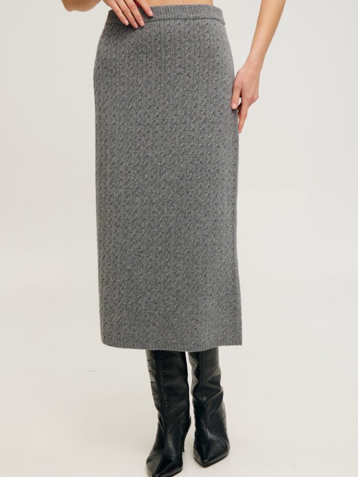 СПІДНИЦЯ ТЕМНО-СІРА міді косами з вовни 4078