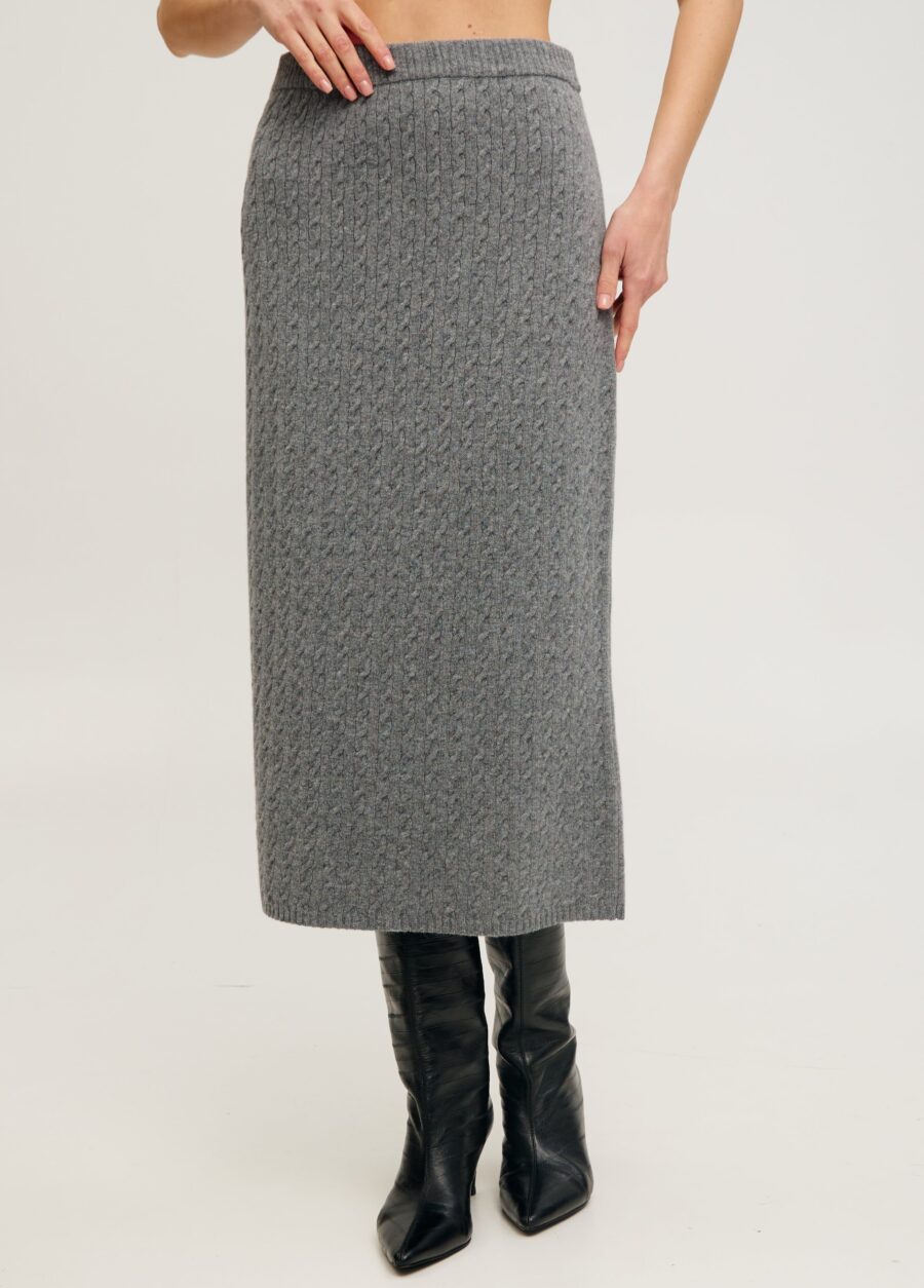 СПІДНИЦЯ ТЕМНО-СІРА міді косами з вовни 4078-Колекції_Осінь-Зима_1