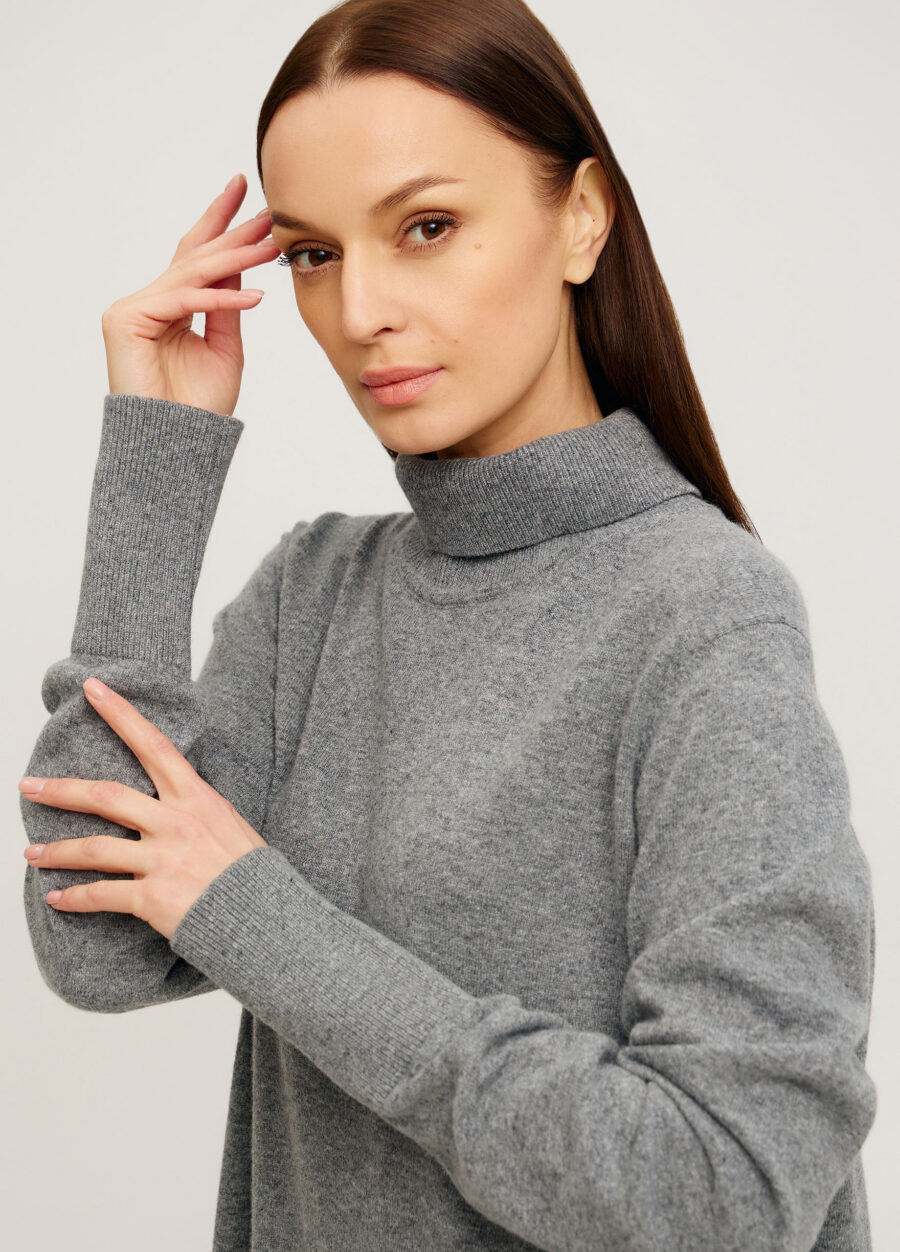 ПЛАТЬЕ ТЕМНО-СИРАЯ теплая медь из полушерсти ягненка 4107-Одежда_Платья_2