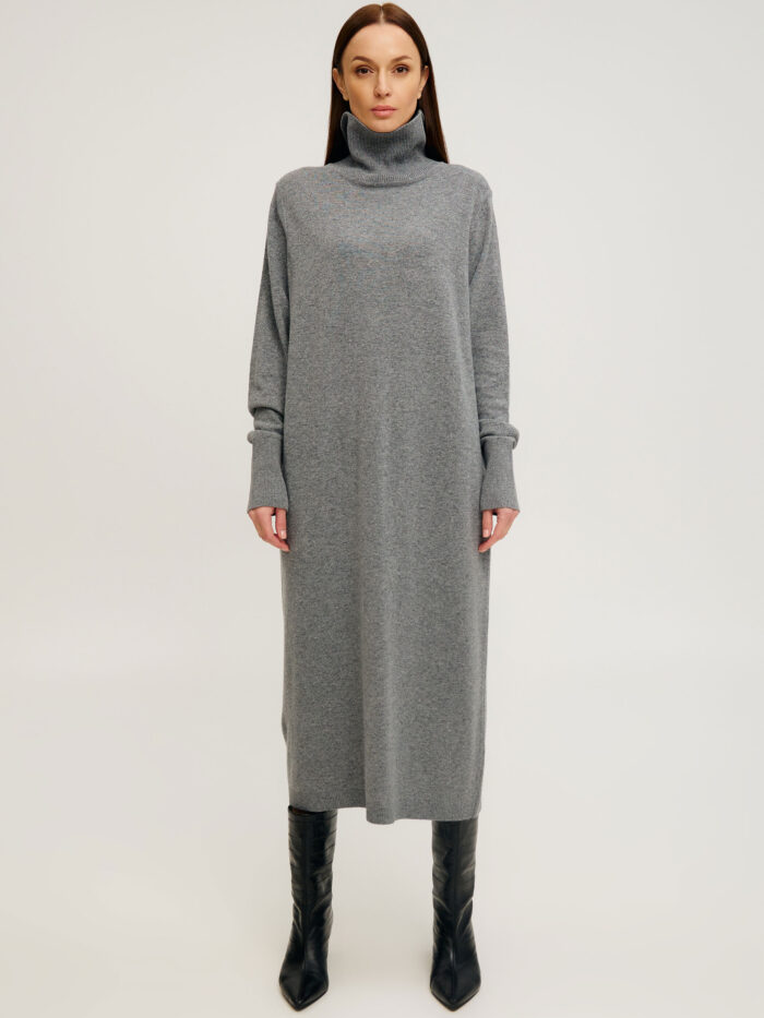 ПЛАТЬЕ ТЕМНО-СИРАЯ теплая медь из полушерсти ягненка 4107