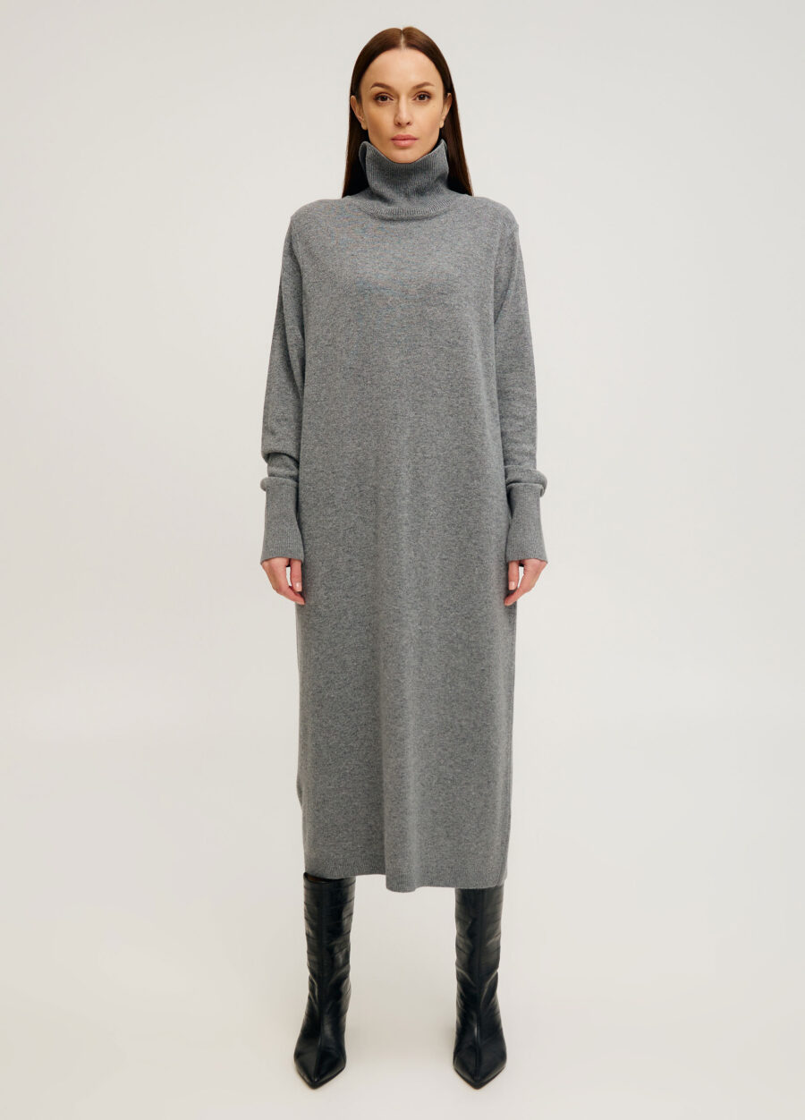 ПЛАТЬЕ ТЕМНО-СИРАЯ теплая медь из полушерсти ягненка 4107-Одежда_Платья_1