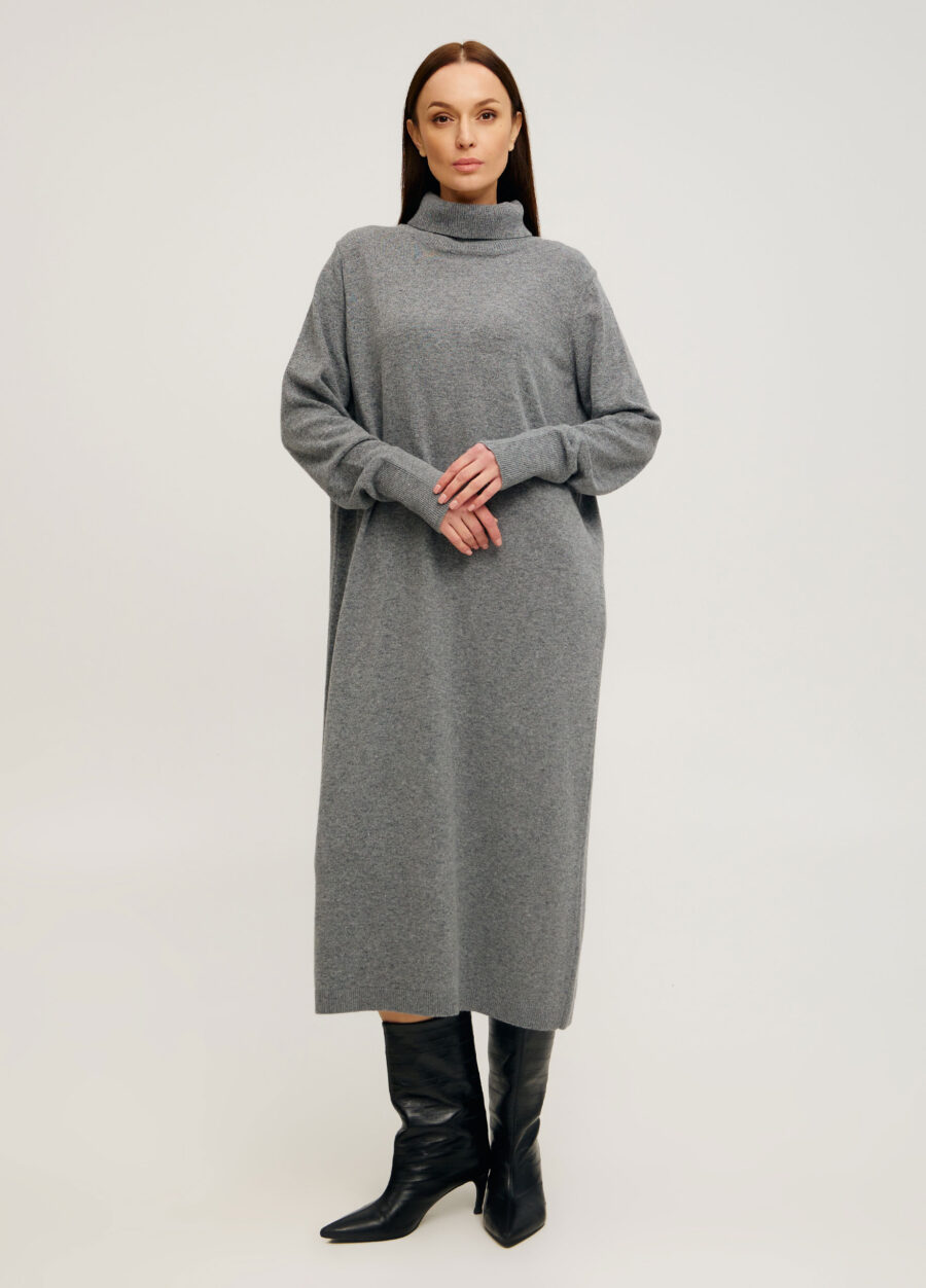 ПЛАТЬЕ ТЕМНО-СИРАЯ теплая медь из полушерсти ягненка 4107-Одежда_Платья_3