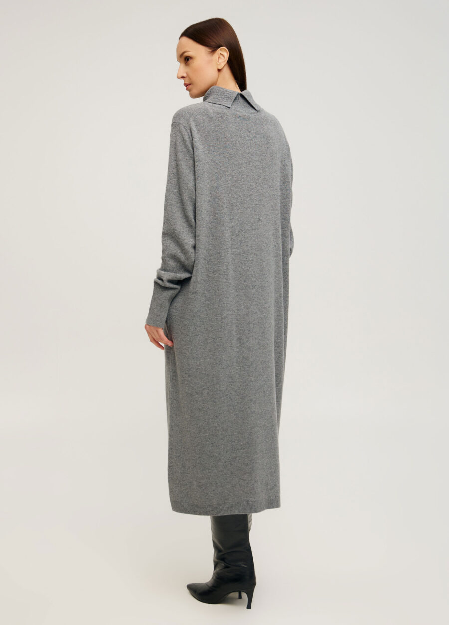 ПЛАТЬЕ ТЕМНО-СИРАЯ теплая медь из полушерсти ягненка 4107-Одежда_Платья_4