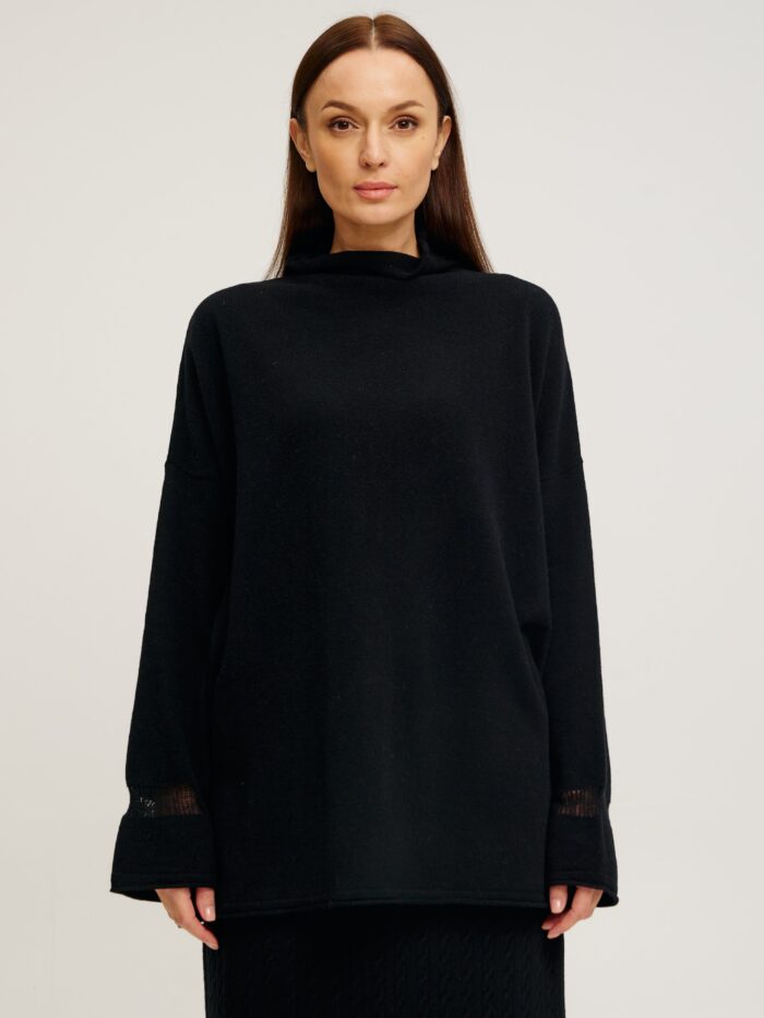 ДЖЕМПЕР ЧОРНИЙ подовжений oversize із вовни ягняти 5097