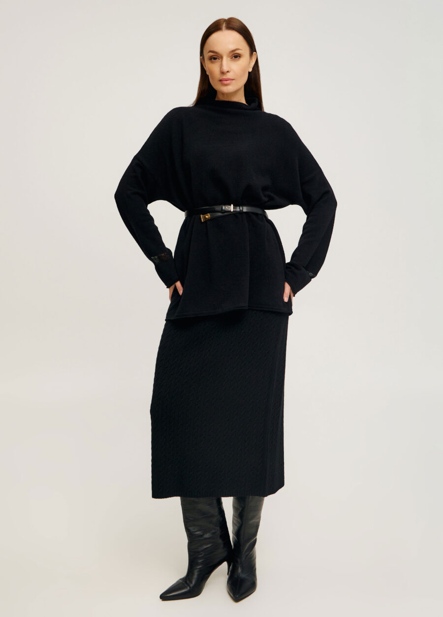 СПІДНИЦЯ ЧОРНА міді косами з вовни 4078-Осінь-Зима_Одяг_4