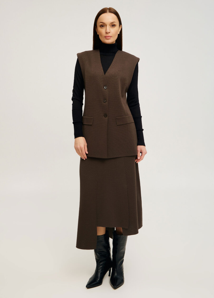 ЖИЛЕТ КОРИЧНЕВИЙ вовняний на ґудзиками 5105-Жилети_Осінь-Зима_4