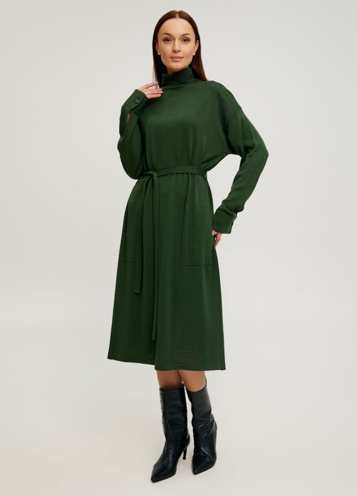 GREEN DRESS with pockets and belt 4109
