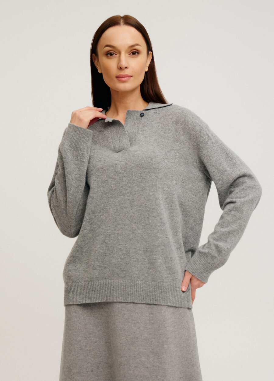 ДЖЕМПЕР СІРИЙ поло із вовни ягняти 5122-Колекції_Осінь-Зима_3