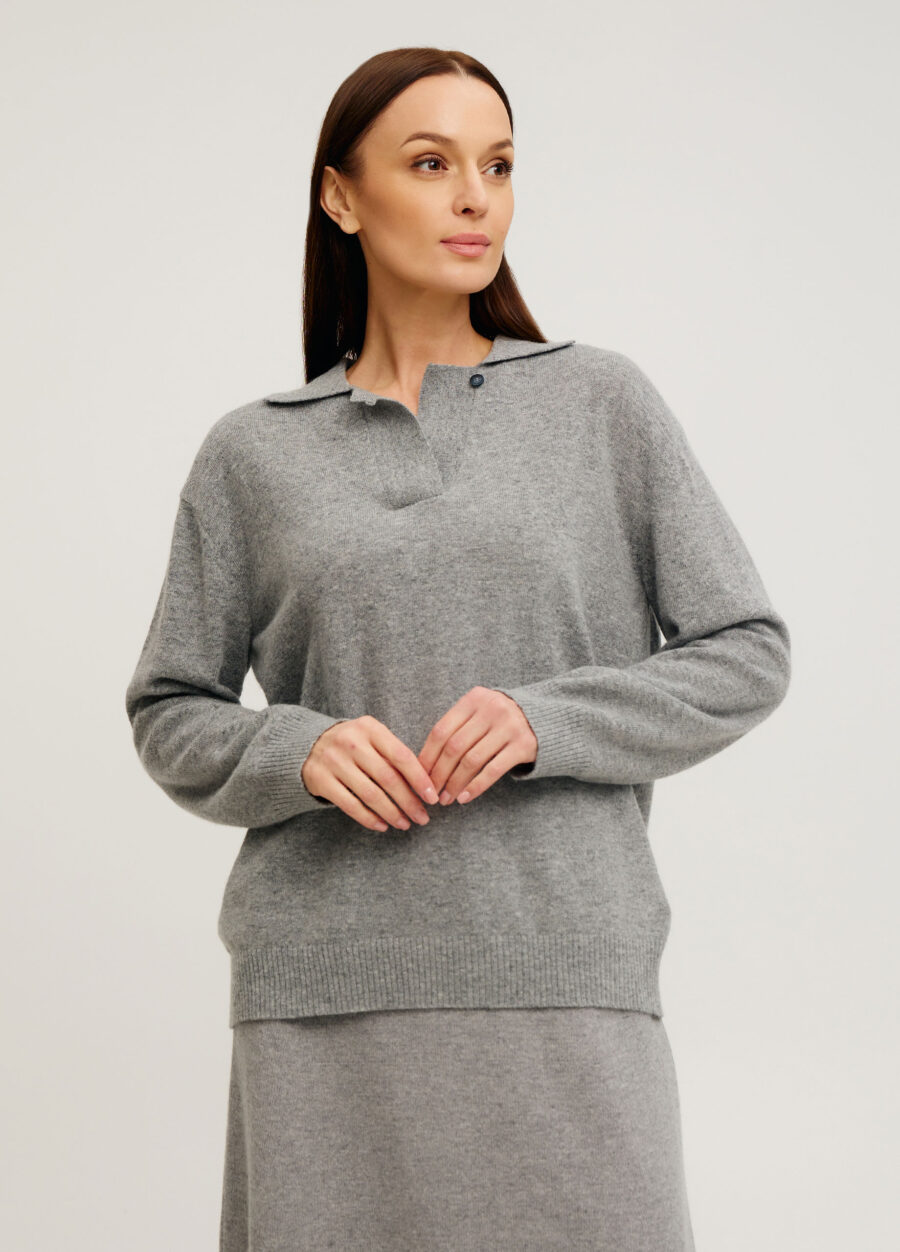 ДЖЕМПЕР СІРИЙ поло із вовни ягняти 5122-Колекції_Осінь-Зима_1