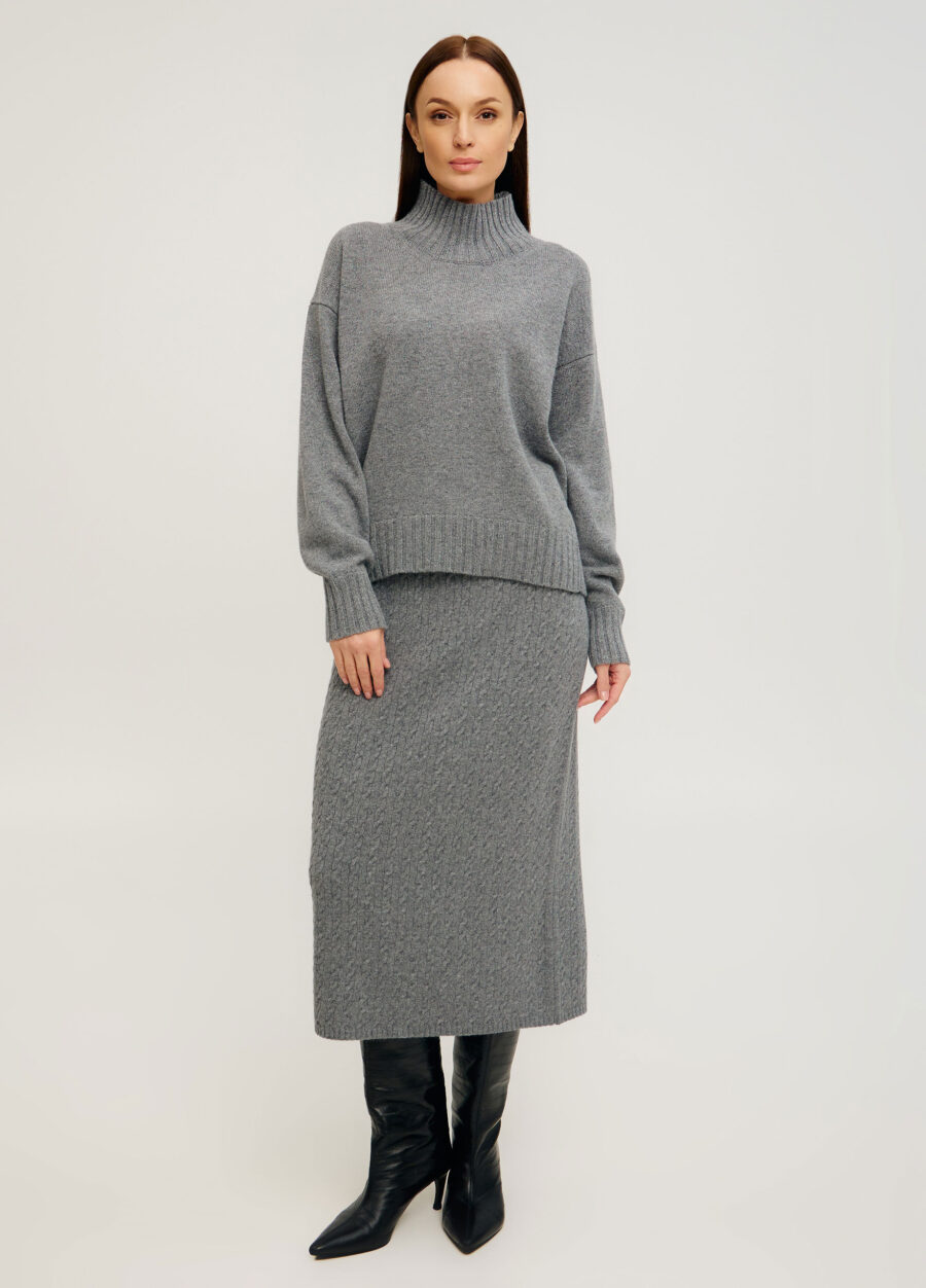 СПІДНИЦЯ ТЕМНО-СІРА міді косами з вовни 4078-Колекції_Осінь-Зима_4