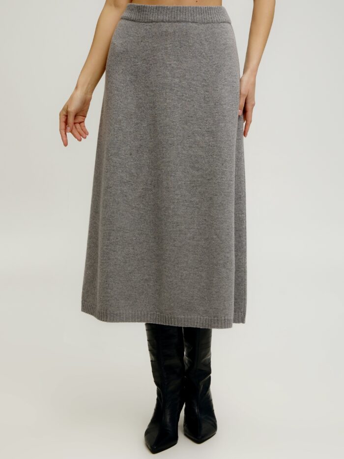 Спідниця сірий меланж міді зі 100% вовни  ягняти 5138