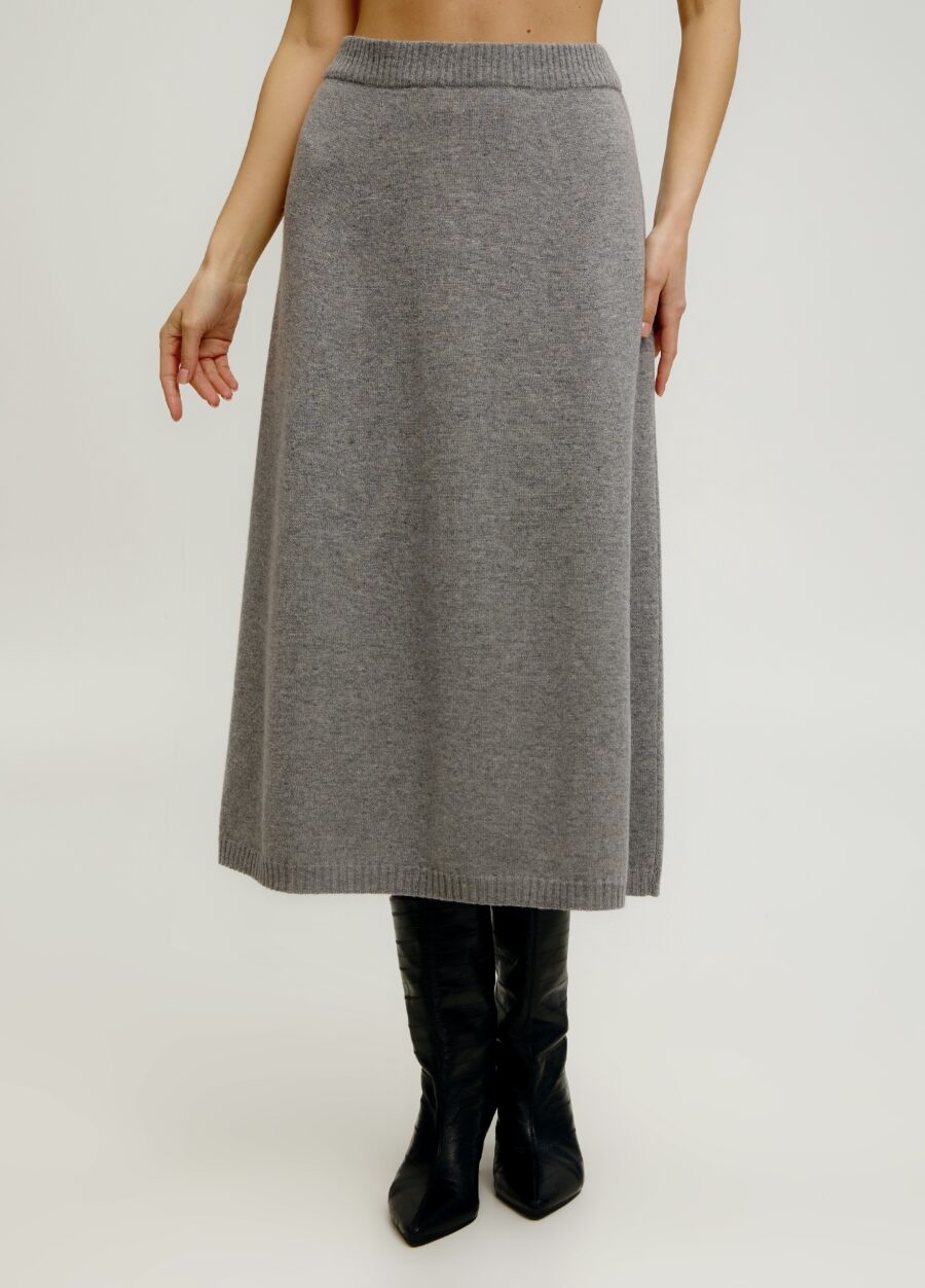Спідниця сірий меланж міді зі 100% вовни  ягняти 5138-Спідниці_Колекції_1