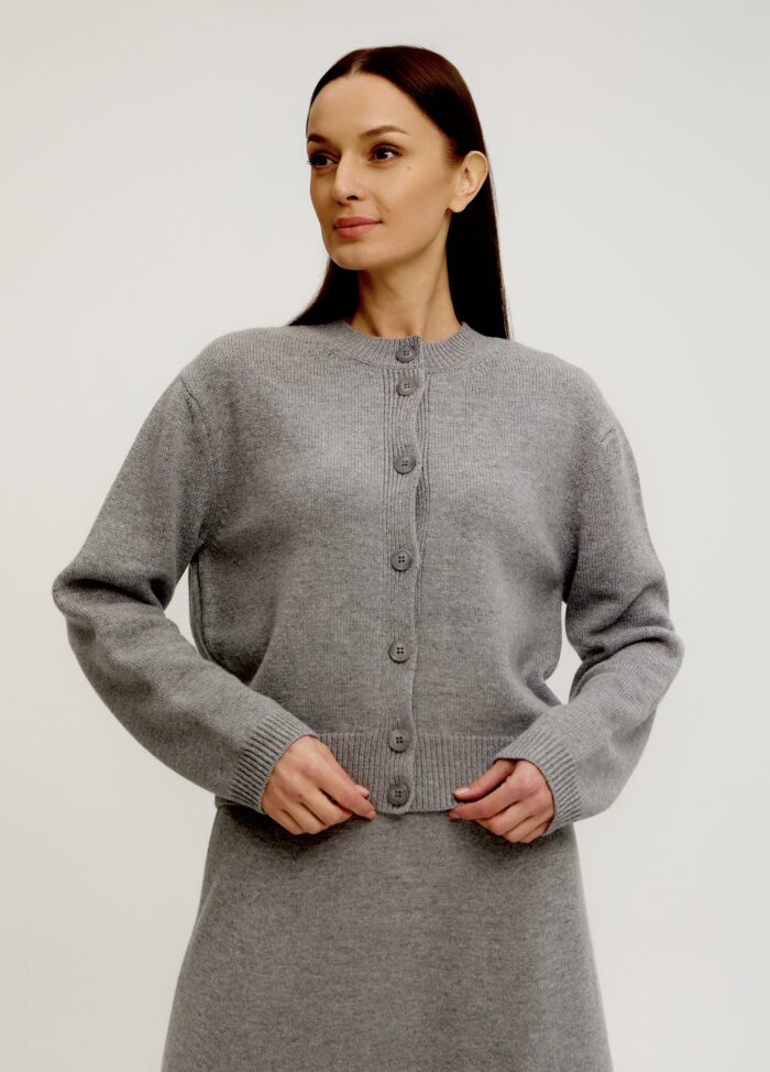 Сірий жакет-кардиган із 100% вовни ягняти на ґудзиках 5140