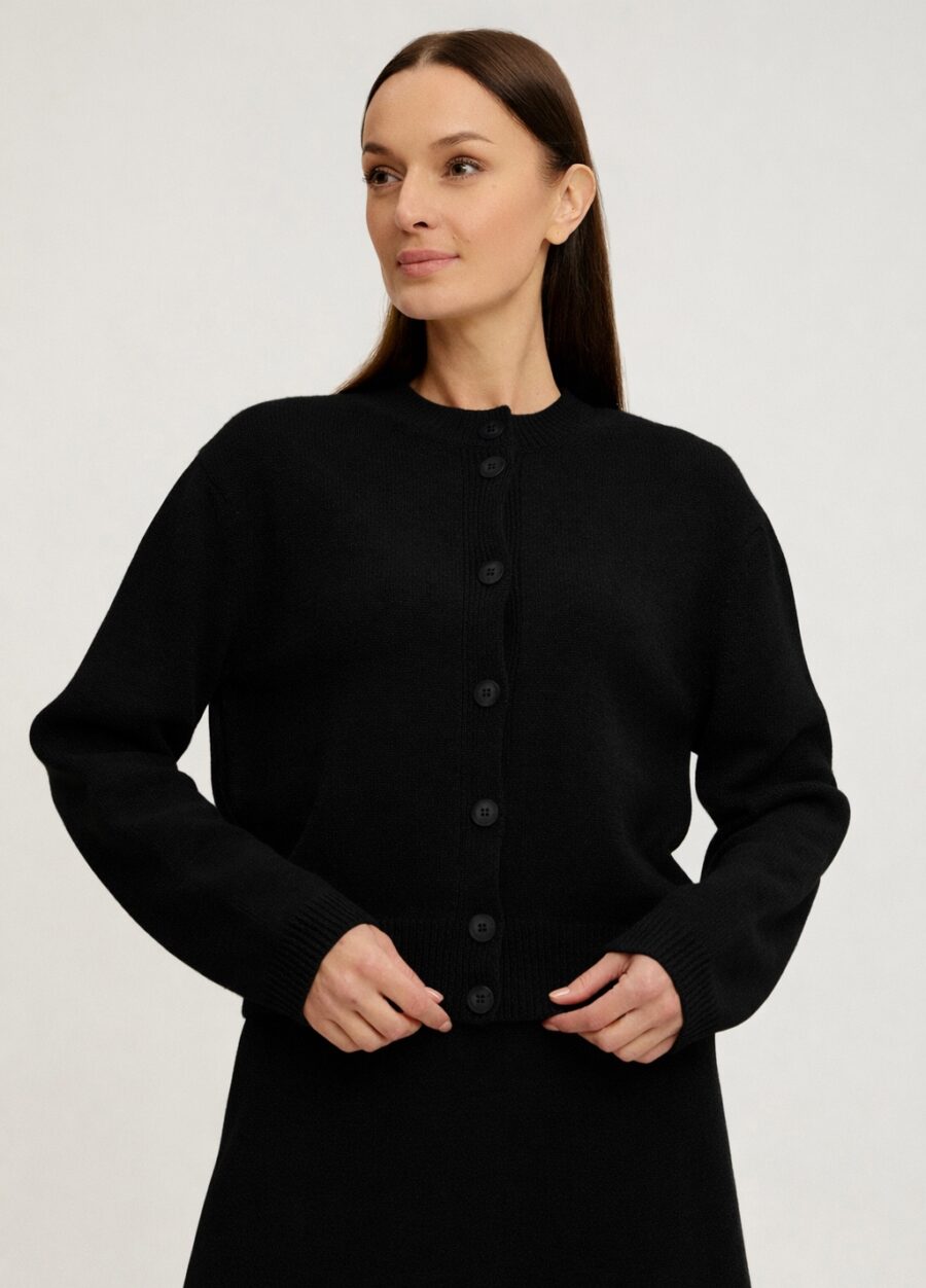 Чорний жакет-кардиган із 100% вовни ягняти на ґудзиках 5140-Жакети та Кардигани_Колекції_1